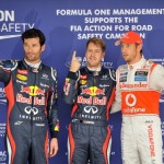 Webber, Vettel e Button dopo le qualifiche ufficiali a Suzuka.