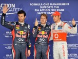 Webber, Vettel e Button dopo le qualifiche ufficiali a Suzuka.